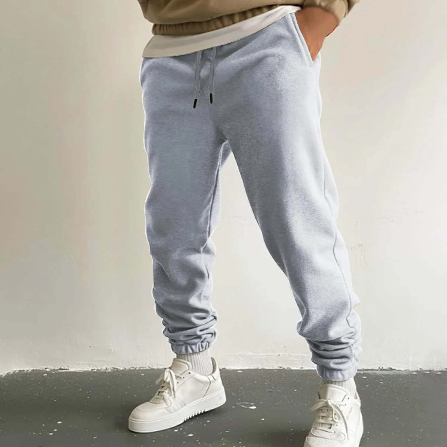 Vickyleb Cargo Pants for Men Joggers,Men's Slim Fit Fleece Pants Winter Big and Tall Baggy Jogger Sweatpants