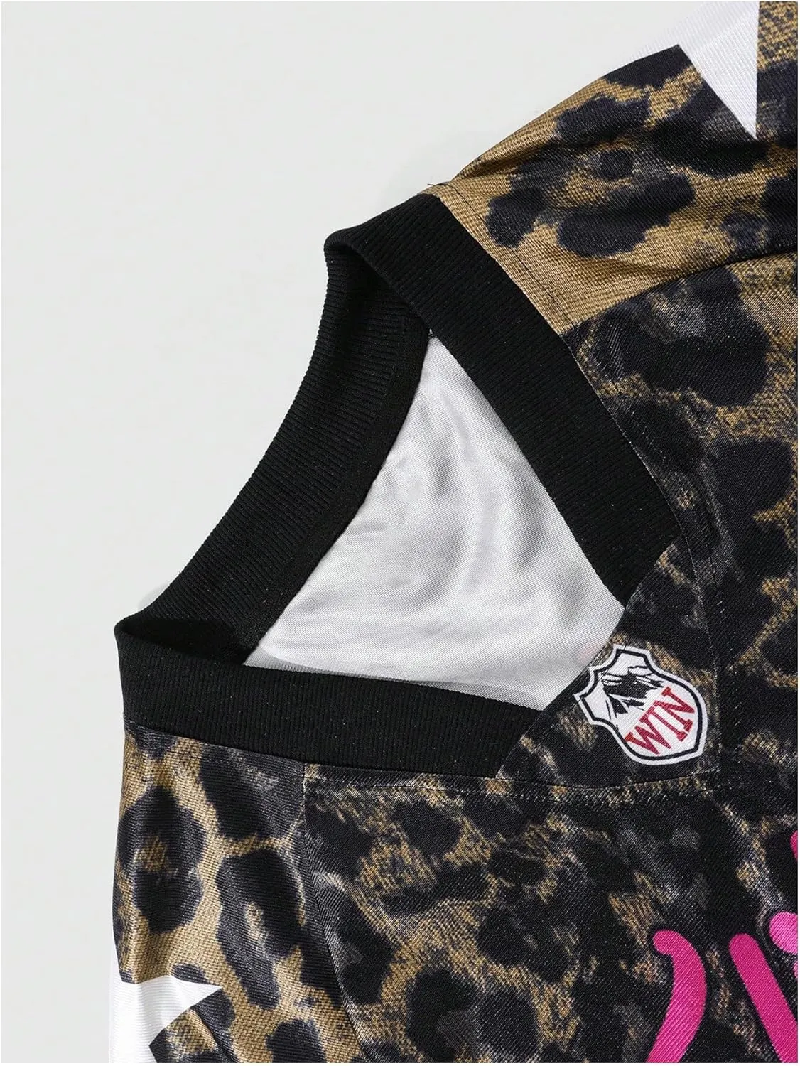 WDIRARA Men's Cheetah Letter Graphic Tees Oversized V Neck Short Sleeve Jersey T Shirt Tops