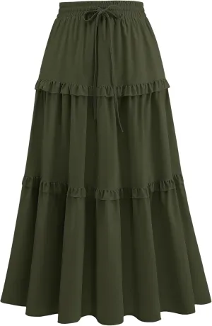 Wedtrend Women's Summer Midi Skirt Tiered Boho Skirts Flowy Skirt Casual Beach Long Skirts