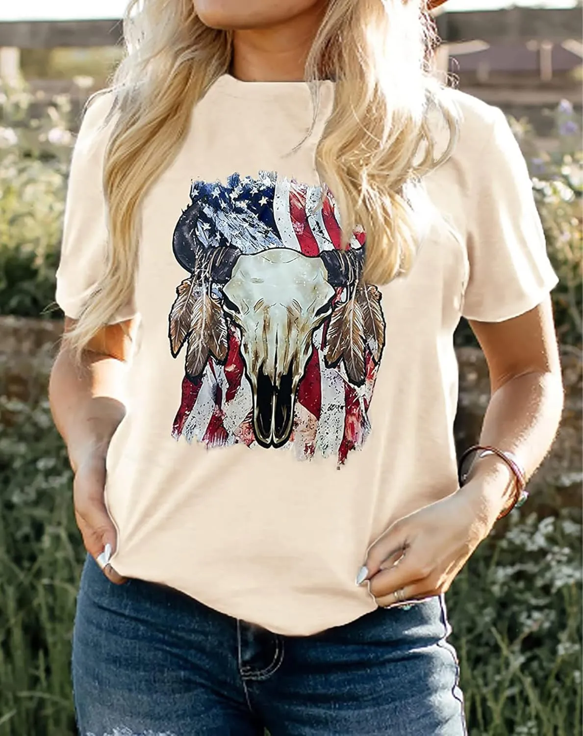 Western Cowboy Graphic Tees for Women Vintage Cow Skull Short Sleeve T Shirt Country Music Cowgirs Tops