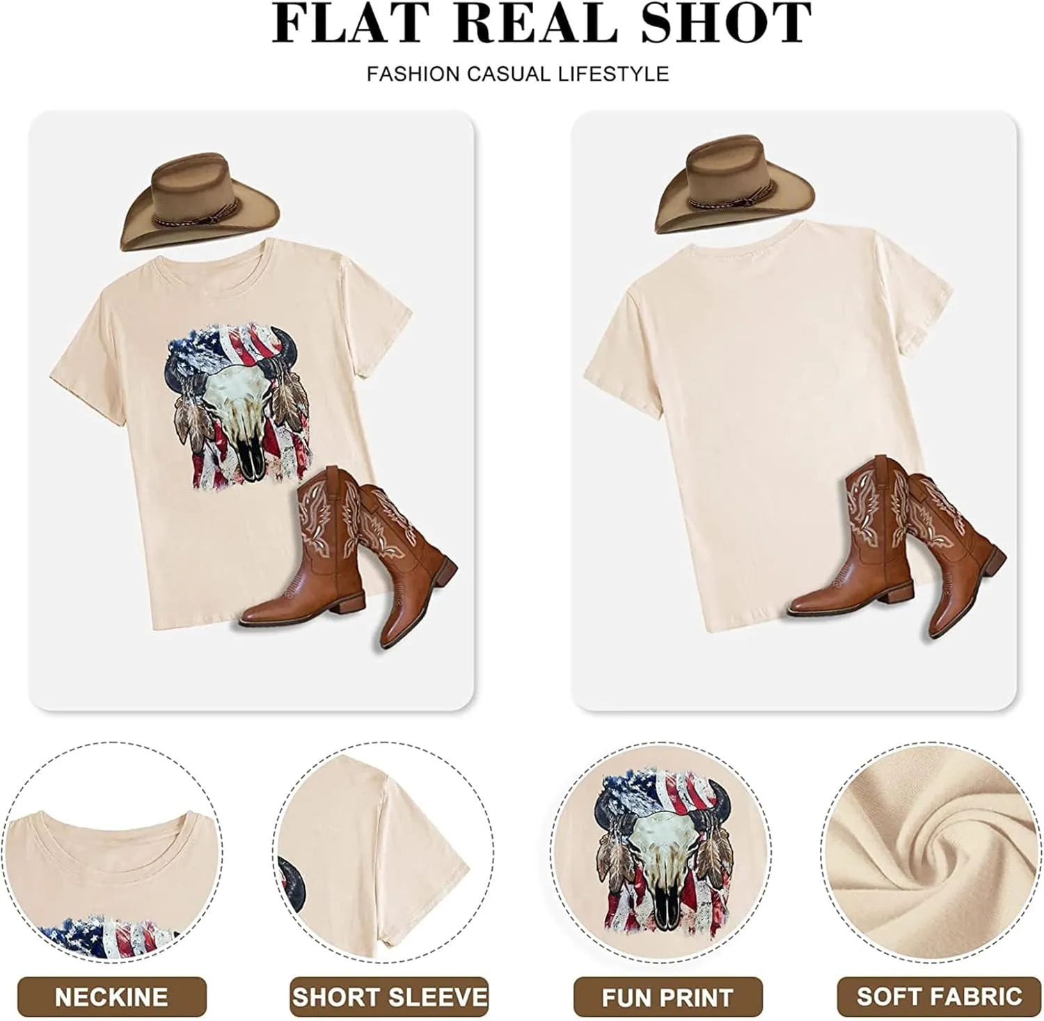 Western Cowboy Graphic Tees for Women Vintage Cow Skull Short Sleeve T Shirt Country Music Cowgirs Tops
