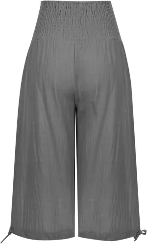Wide Leg Capri Pants Women Summer Linen High Waisted Lounge Pants Drawstring Straight Leg Trousers Loose Comfy for Ladies