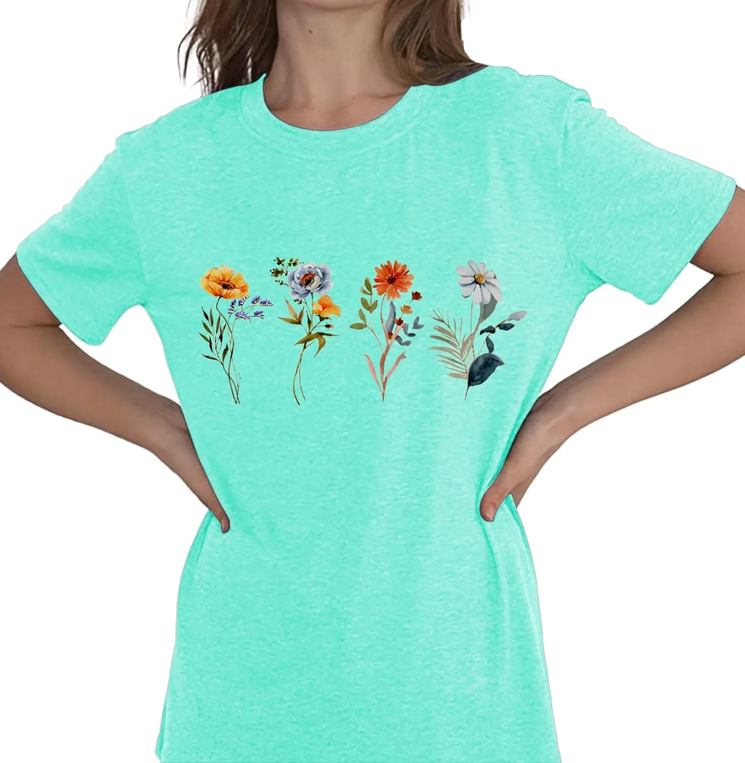Wildflower Shirts for Women Vintage Summer Flower Graphic Tees Cute Garden Plant Lover Tops