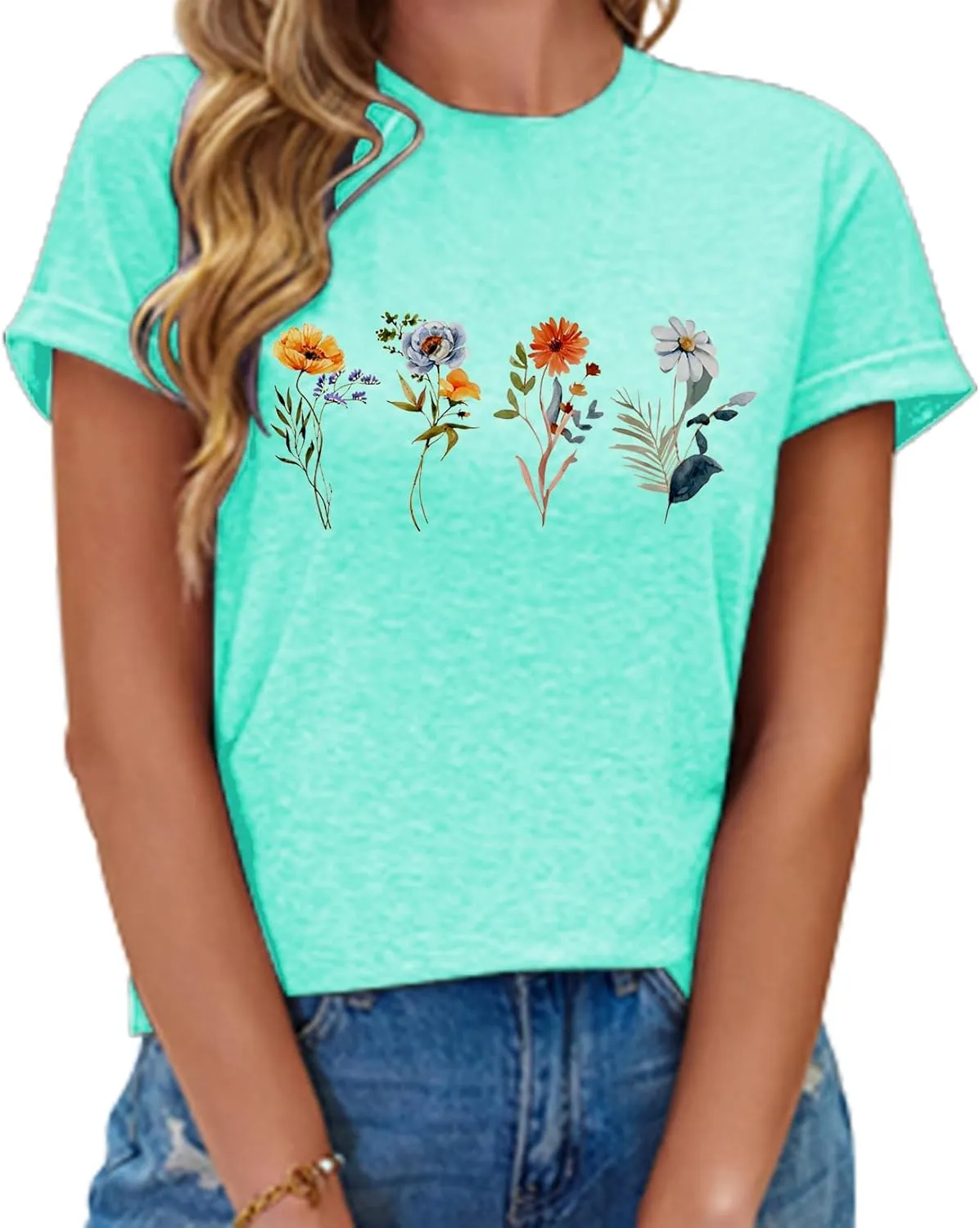 Wildflower Shirts for Women Vintage Summer Flower Graphic Tees Cute Garden Plant Lover Tops