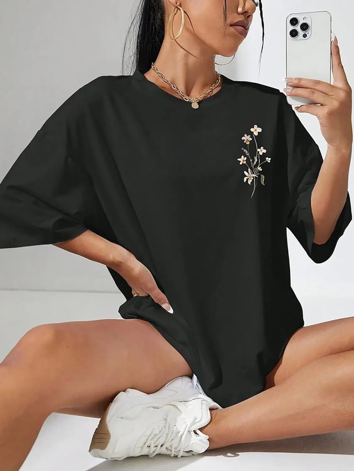 Wildflowers Shirts for Women Floral Oversized T-Shirt Inspirational Graphic Tees Boho Floral Wildflowers Shirt Tops