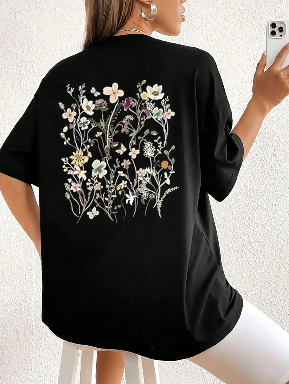 Wildflowers Shirts for Women Floral Oversized T-Shirt Inspirational Graphic Tees Boho Floral Wildflowers Shirt Tops