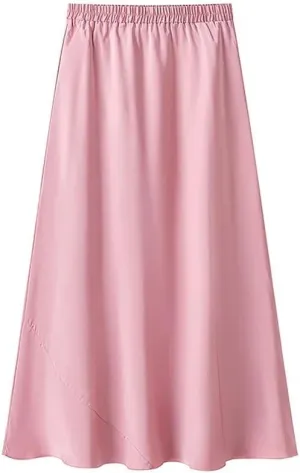 Women Casual Midi Skirt Solid Loose A-Line Fold Skirts
