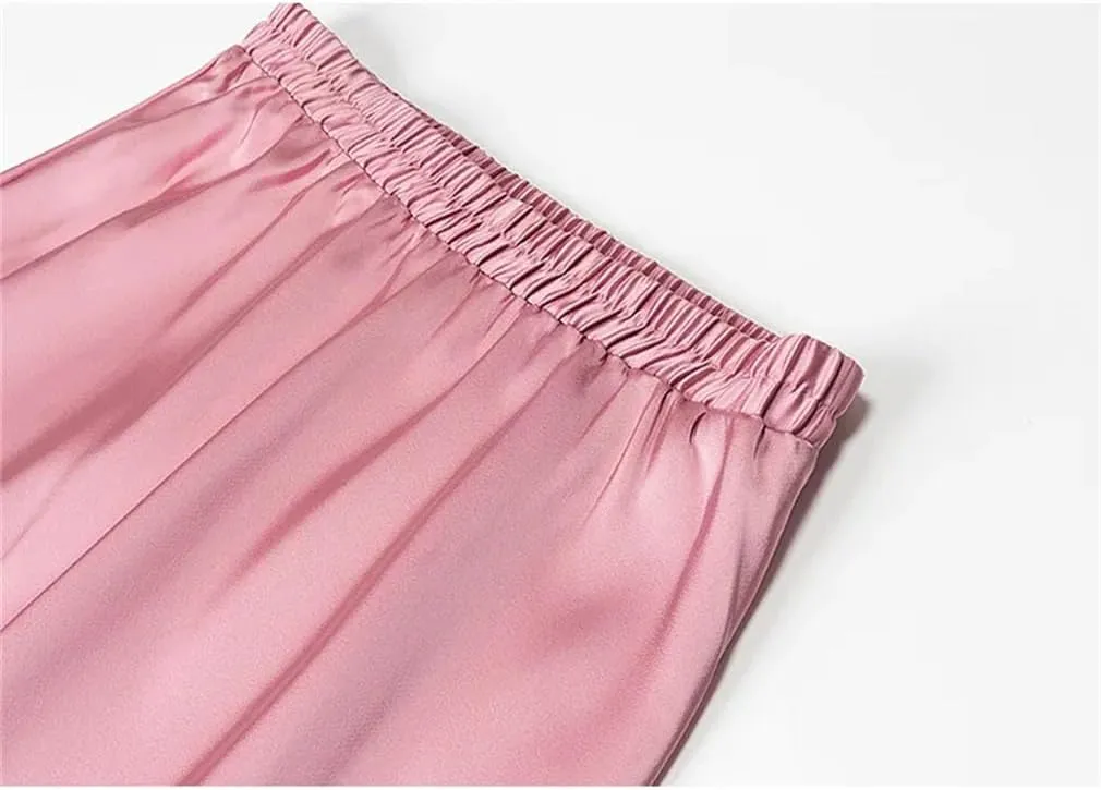 Women Casual Midi Skirt Solid Loose A-Line Fold Skirts