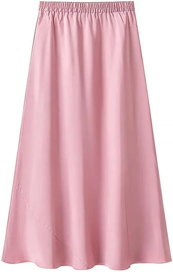 Women Casual Midi Skirt Solid Loose A-Line Fold Skirts