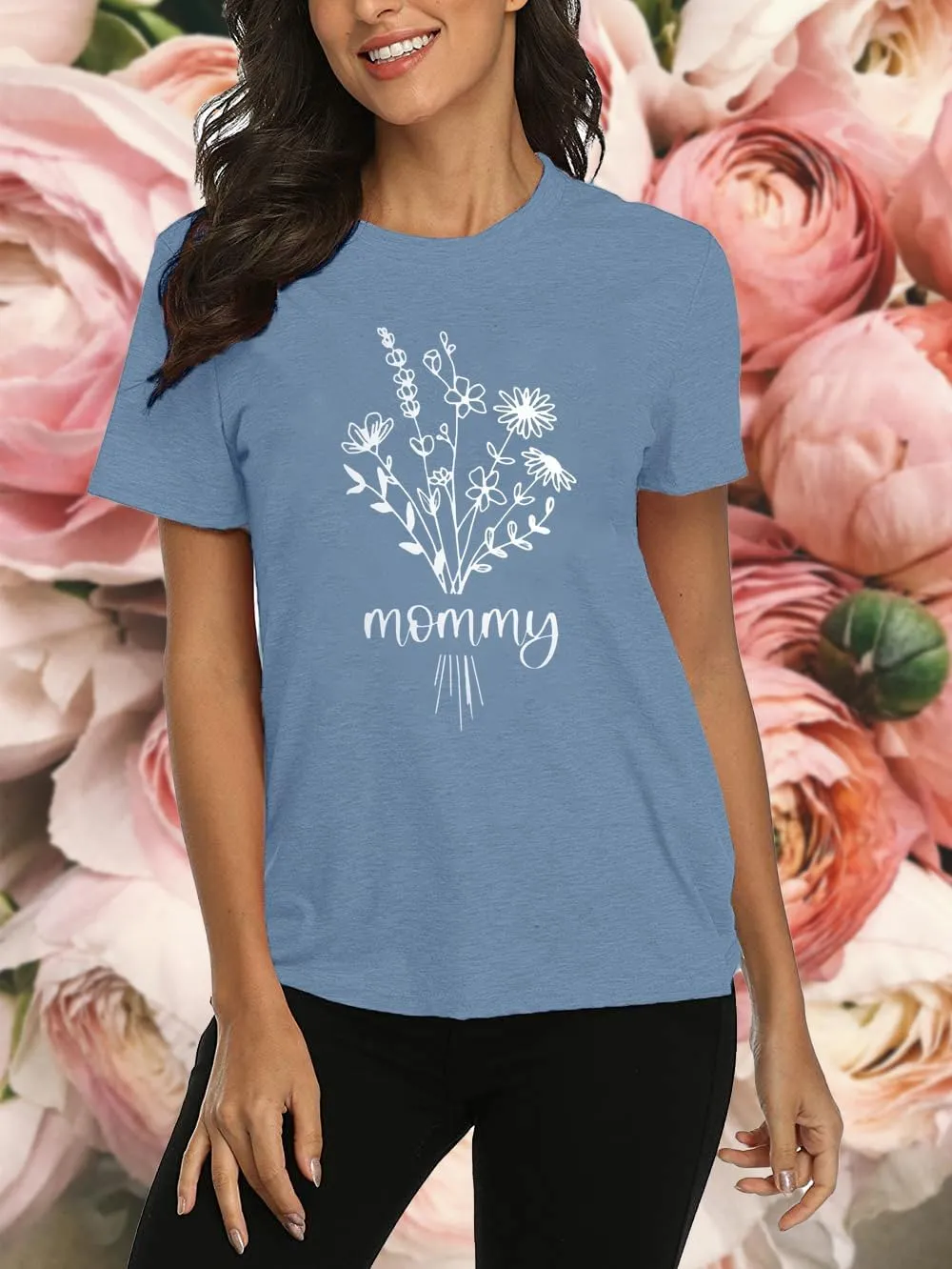 Women Graphic Tees Cute Nature Flower Printed Funny Short Sleeve Tops Vintage Novelty Casual Teacher Shirt
