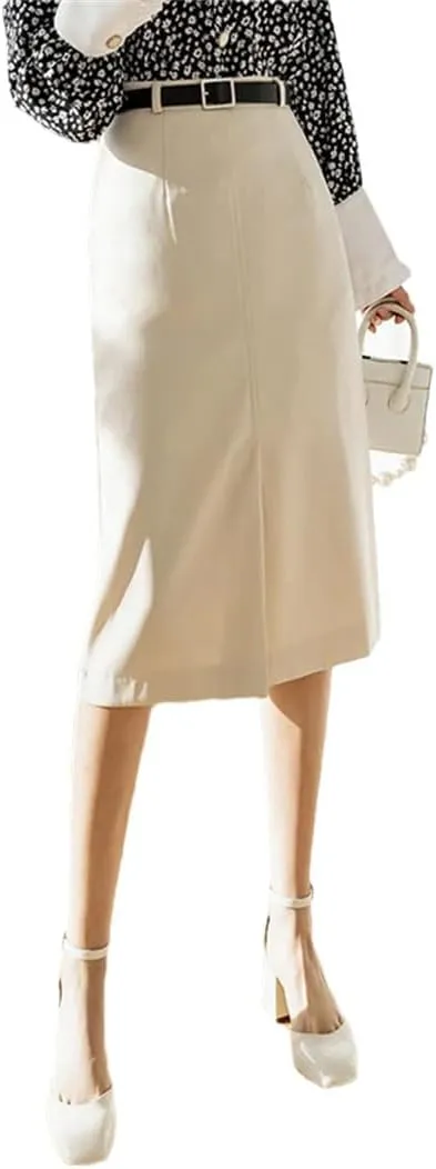 Women High Waist Midi Pencil Skirt Office Wear Wrap Skirts with Belt Solid Split Bodycon