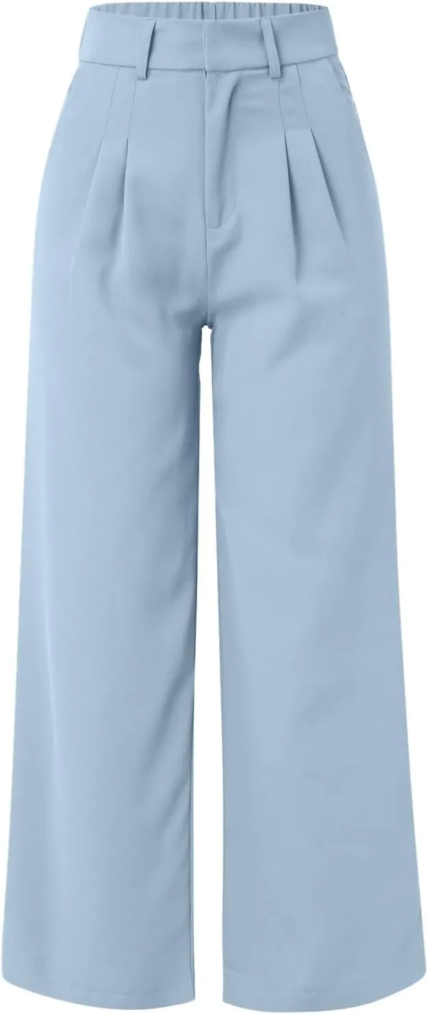 Women Linen Blend Summer Comfy Pant Trousers Elastic Waisted Wide Leg Slim Fit Palazzo Pants Vacation