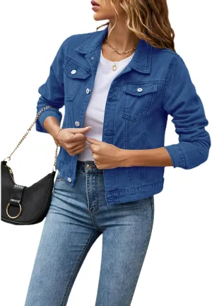Women 's Basic Denim Jacket Casual Long Sleeve Button Down Stretchy Jean Jacket Coat
