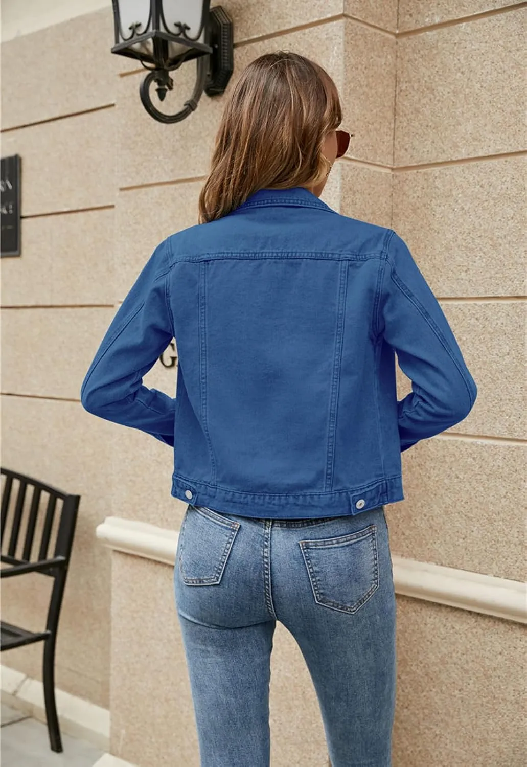 Women 's Basic Denim Jacket Casual Long Sleeve Button Down Stretchy Jean Jacket Coat