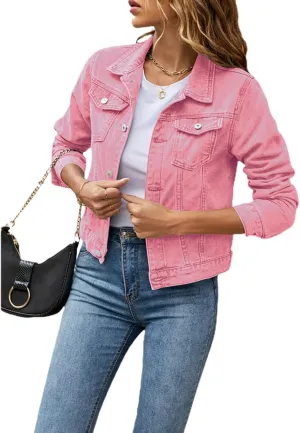 Women 's Basic Denim Jacket Casual Long Sleeve Button Down Stretchy Jean Jacket Coat