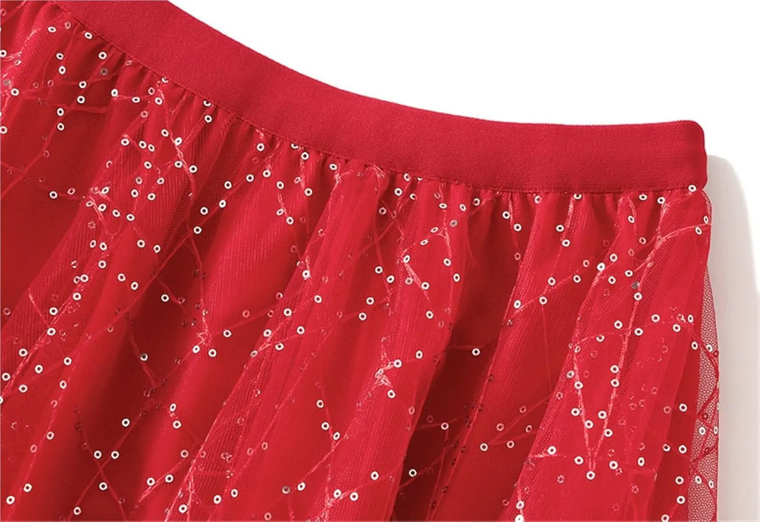 Women 'S Casual High Waist Sequined Pleated Large Hem A- Line Mesh Skirt Midi Skirt