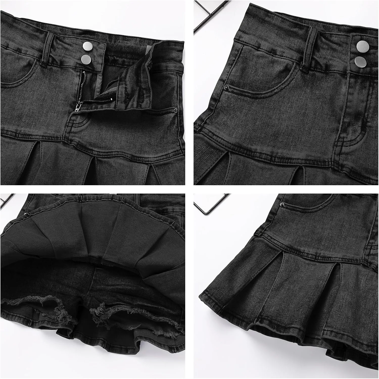 Women Trendy High Waisted Jean Skirts Raw Hem Frayed Ripped A-line Casual Mini Skirts