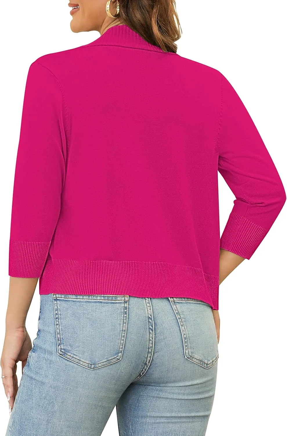 Women's 3/4 Sleeve Cropped Cardigan Sweaters Open Front Bolero Short Shrugs S-XL