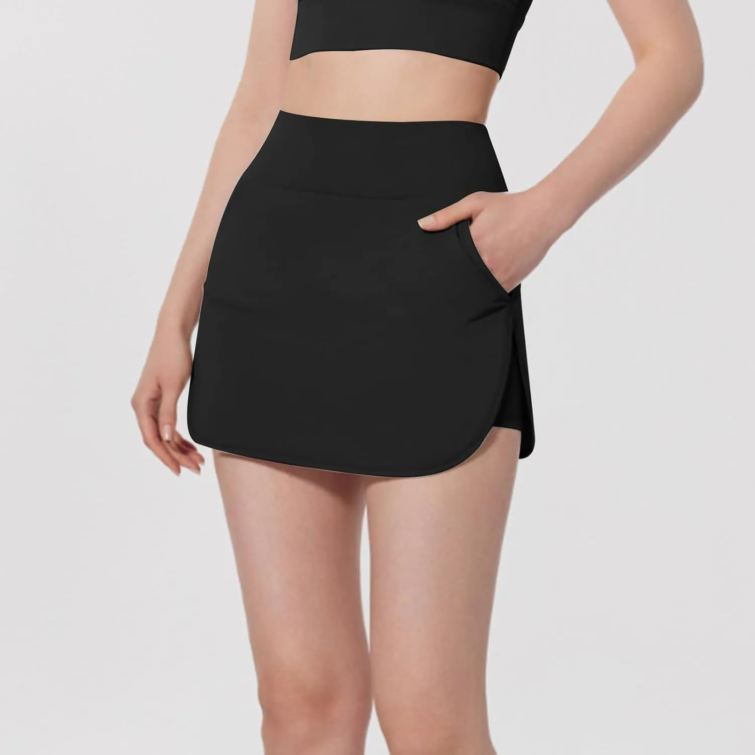 Women's Athletic Tennis Skorts Built-in Shorts Casual High Waisted Solid Color Slim Comfy Active Running Short Pants