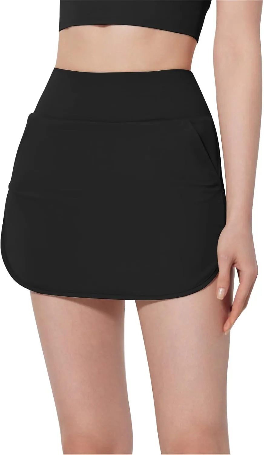 Women's Athletic Tennis Skorts Built-in Shorts Casual High Waisted Solid Color Slim Comfy Active Running Short Pants