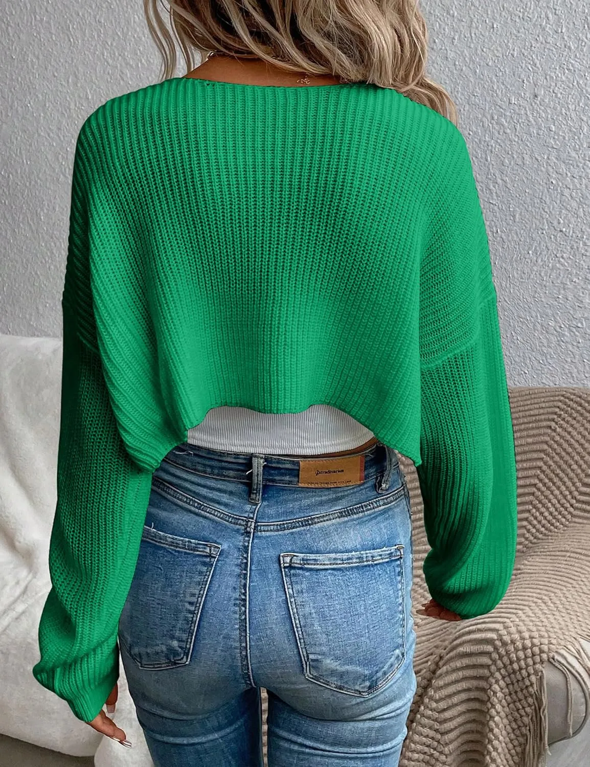 Women's Cardigan Shrugs Long Sleeve Knit Cropped Bolero Shrug Open Front Casual Cardigans for Dresses
