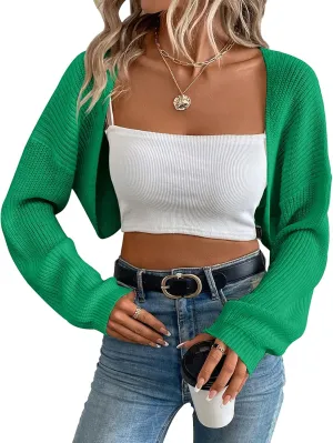 Women's Cardigan Shrugs Long Sleeve Knit Cropped Bolero Shrug Open Front Casual Cardigans for Dresses