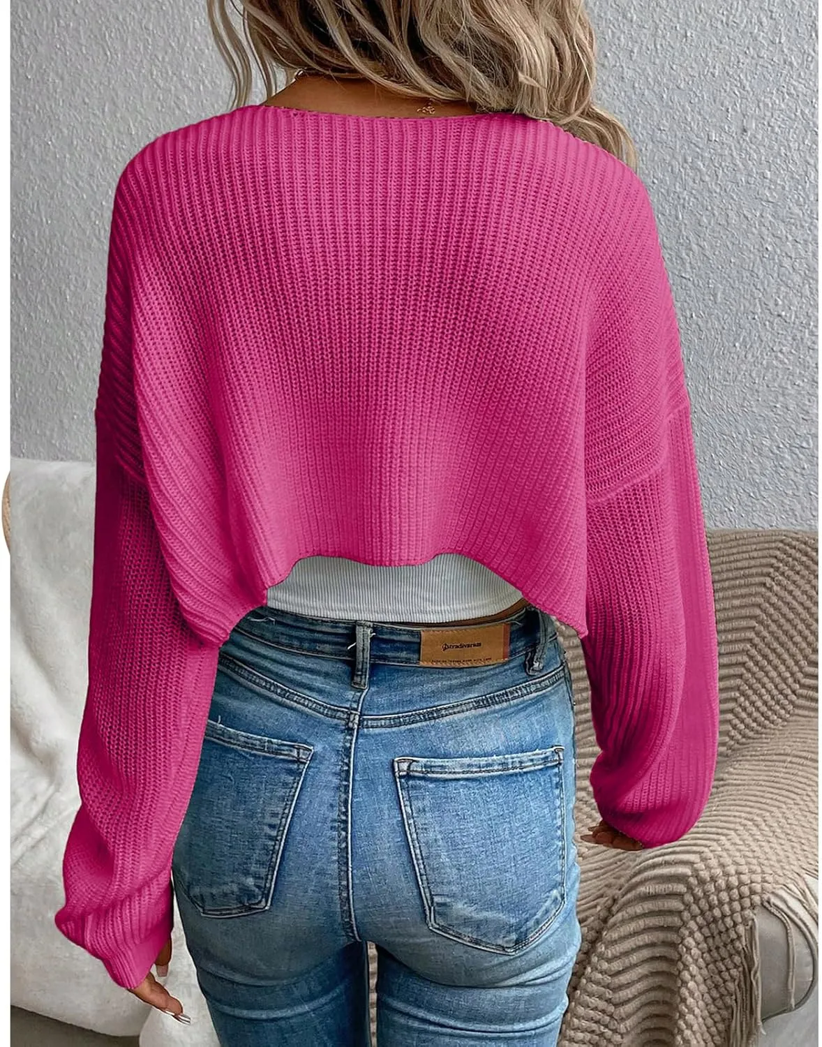 Women's Cardigan Shrugs Long Sleeve Knit Cropped Bolero Shrug Open Front Casual Cardigans for Dresses