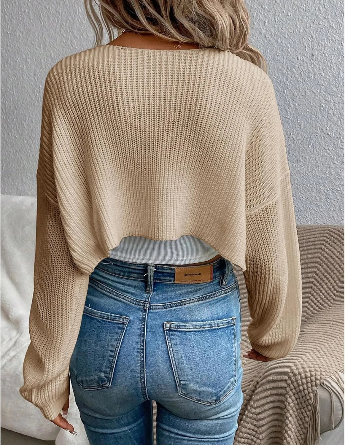 Women's Cardigan Shrugs Long Sleeve Knit Cropped Bolero Shrug Open Front Casual Cardigans for Dresses