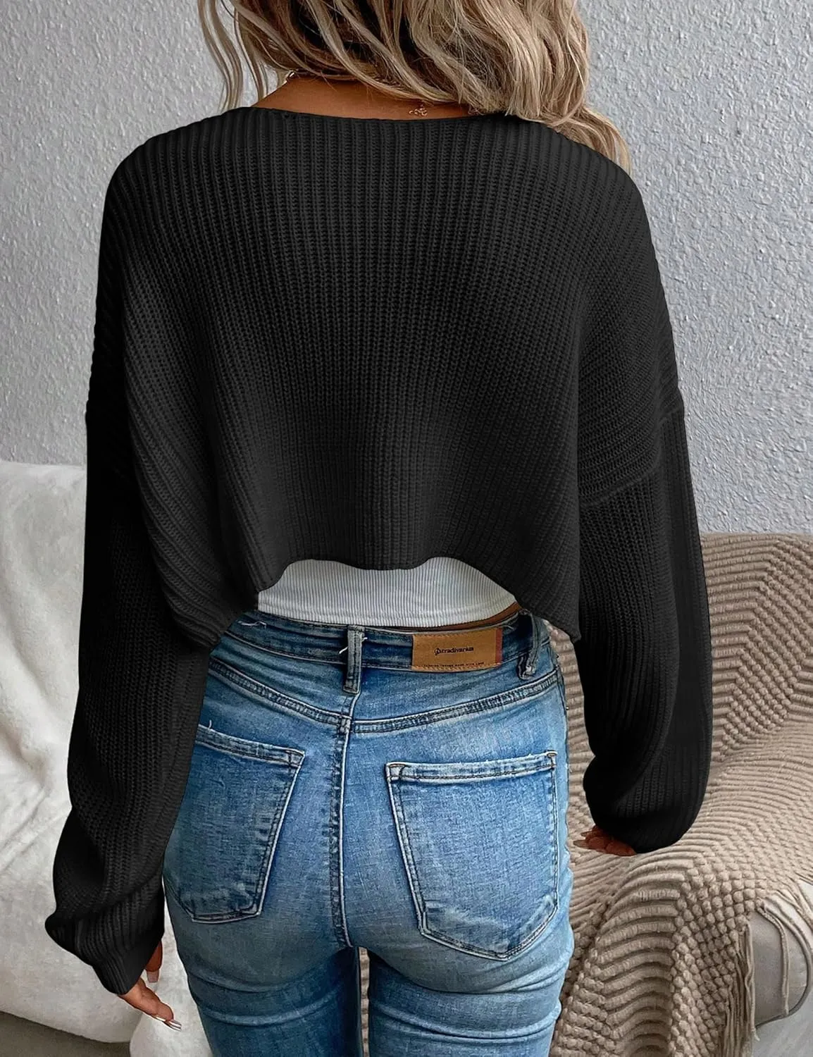 Women's Cardigan Shrugs Long Sleeve Knit Cropped Bolero Shrug Open Front Casual Cardigans for Dresses