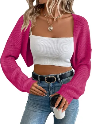 Women's Cardigan Shrugs Long Sleeve Knit Cropped Bolero Shrug Open Front Casual Cardigans for Dresses