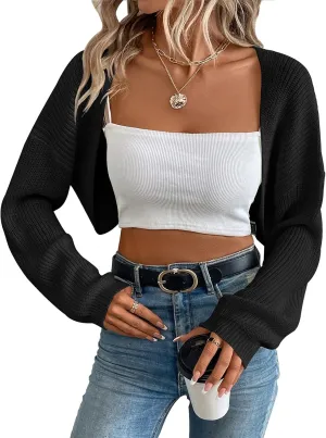 Women's Cardigan Shrugs Long Sleeve Knit Cropped Bolero Shrug Open Front Casual Cardigans for Dresses