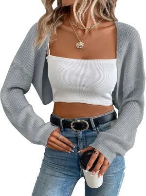 Women's Cardigan Shrugs Long Sleeve Knit Cropped Bolero Shrug Open Front Casual Cardigans for Dresses