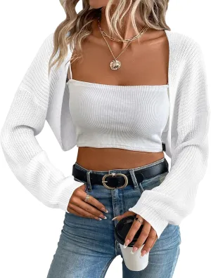 Women's Cardigan Shrugs Long Sleeve Knit Cropped Bolero Shrug Open Front Casual Cardigans for Dresses