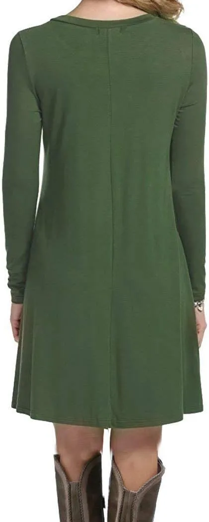 Women's Casual Plain Fit Flowy Simple Swing T-Shirt Loose Tunic Dress