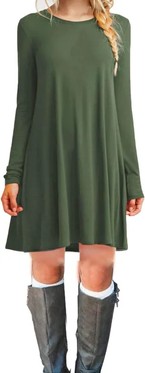 Women's Casual Plain Fit Flowy Simple Swing T-Shirt Loose Tunic Dress