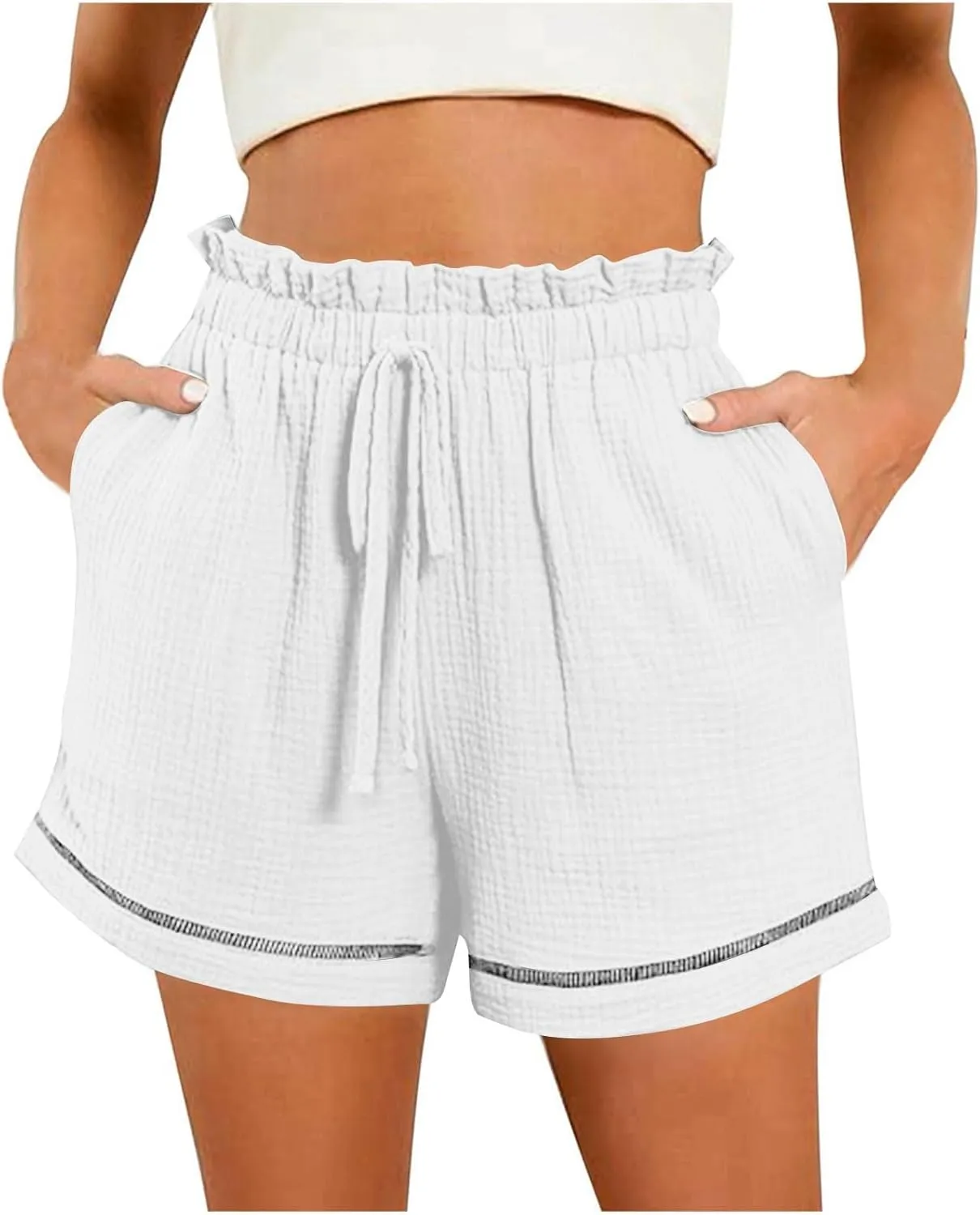 Womens Casual Shorts Cotton High Waist 2024 Solid Color Beach Cruise Shorts Comfy Loose Fit Summer Lounge Pants with Pockets