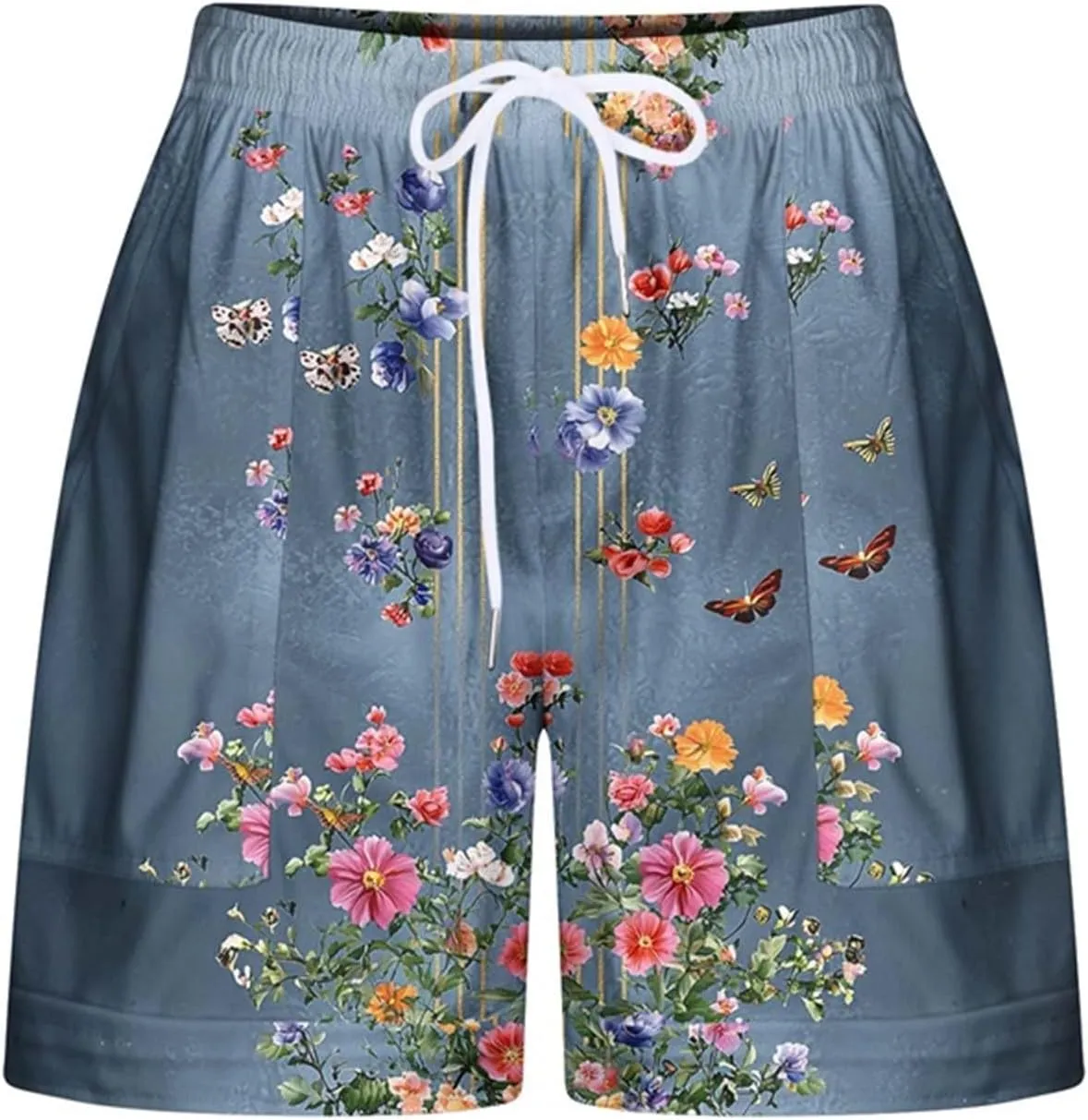Womens Casual Shorts Fashion Floral Printed Drawstring Elastic Waisted Thin Style Short Summer Loose Comfy Crop Pant