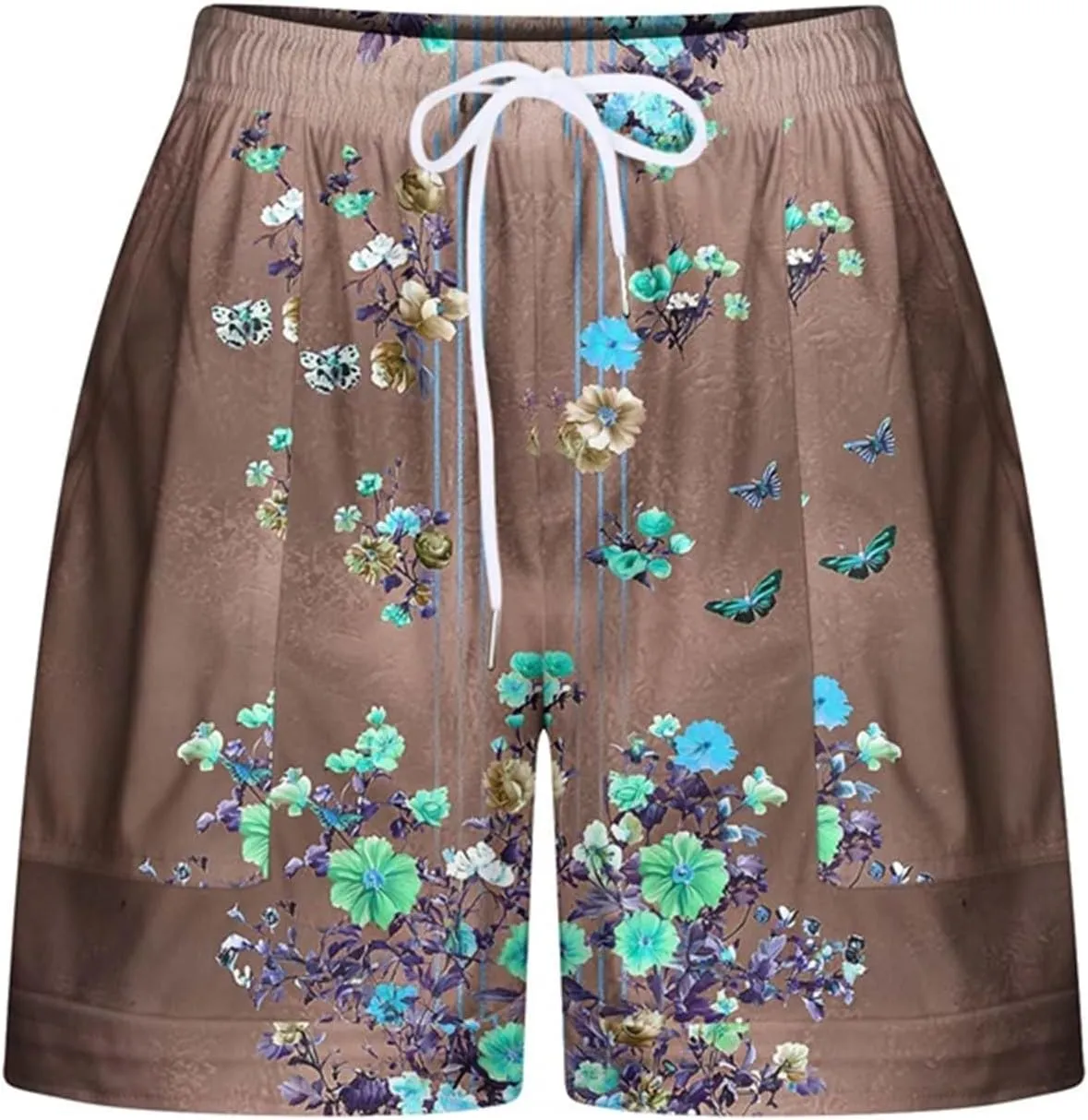 Womens Casual Shorts Fashion Floral Printed Drawstring Elastic Waisted Thin Style Short Summer Loose Comfy Crop Pant