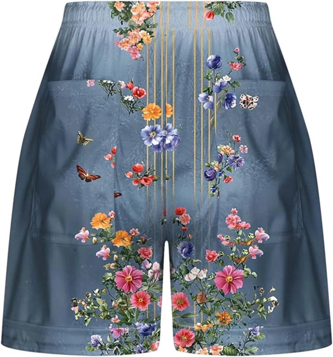 Womens Casual Shorts Fashion Floral Printed Drawstring Elastic Waisted Thin Style Short Summer Loose Comfy Crop Pant