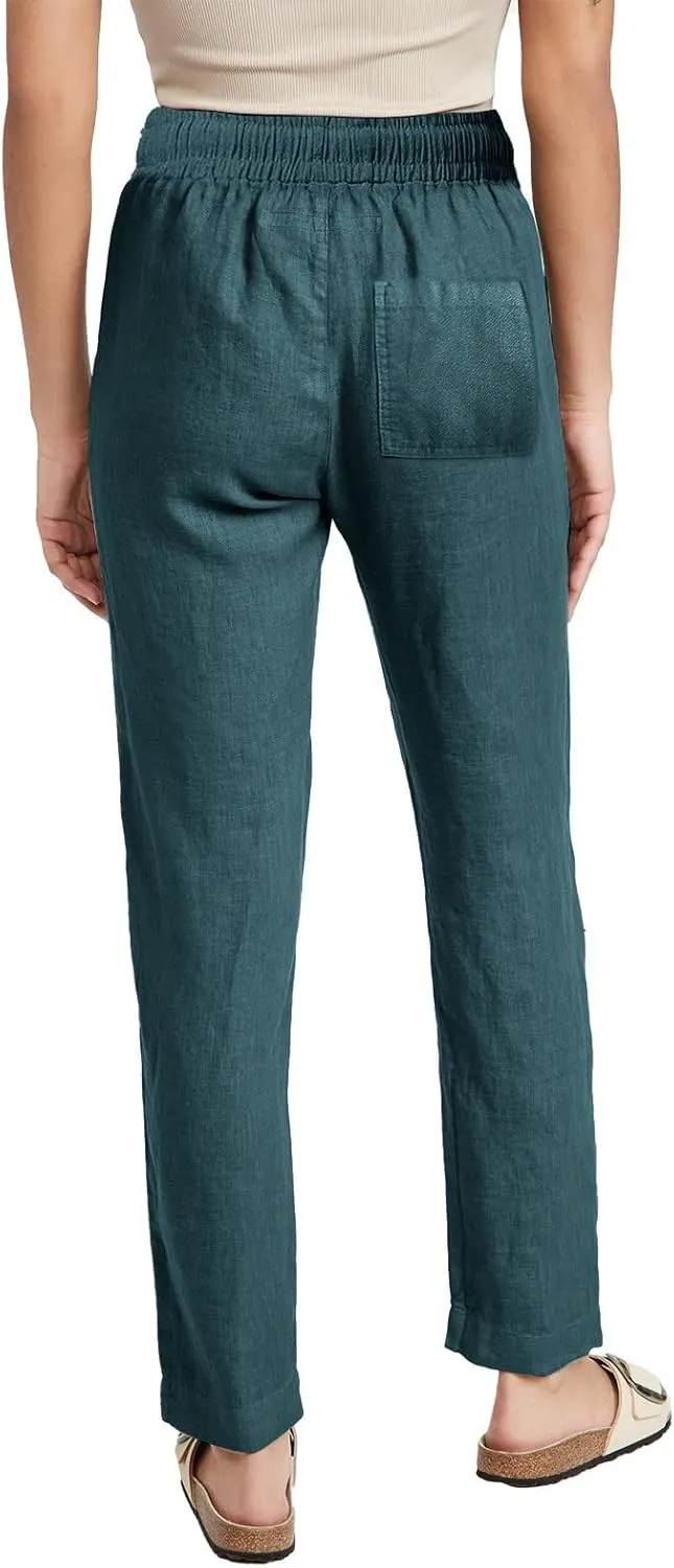 Womens Cotton Linen Casual Pants Straight Leg Drawstring Elastic High Waist Loose Comfy Palazzo Lounge Travel Cropped Trouser