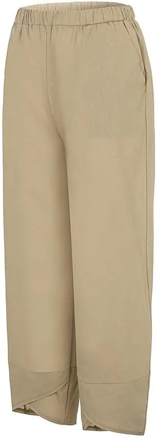 Women's Cotton Linen Casual Summer Capri Pants for Women Cropped Comfy Baggy Beach Trousers Palazzo Lounge Pants