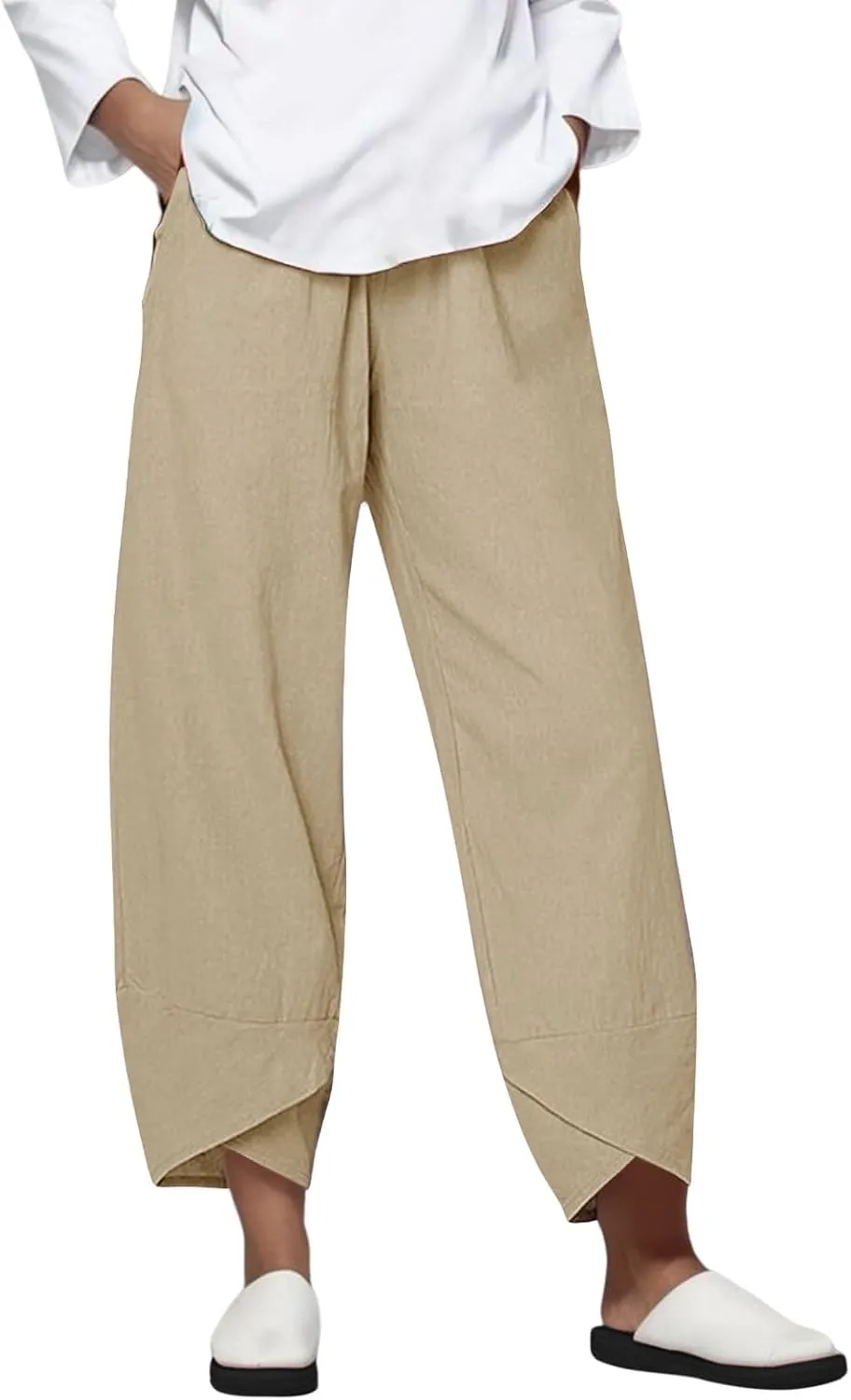 Women's Cotton Linen Casual Summer Capri Pants for Women Cropped Comfy Baggy Beach Trousers Palazzo Lounge Pants