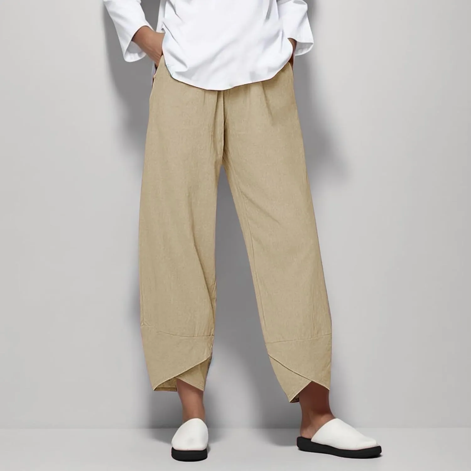 Women's Cotton Linen Casual Summer Capri Pants for Women Cropped Comfy Baggy Beach Trousers Palazzo Lounge Pants