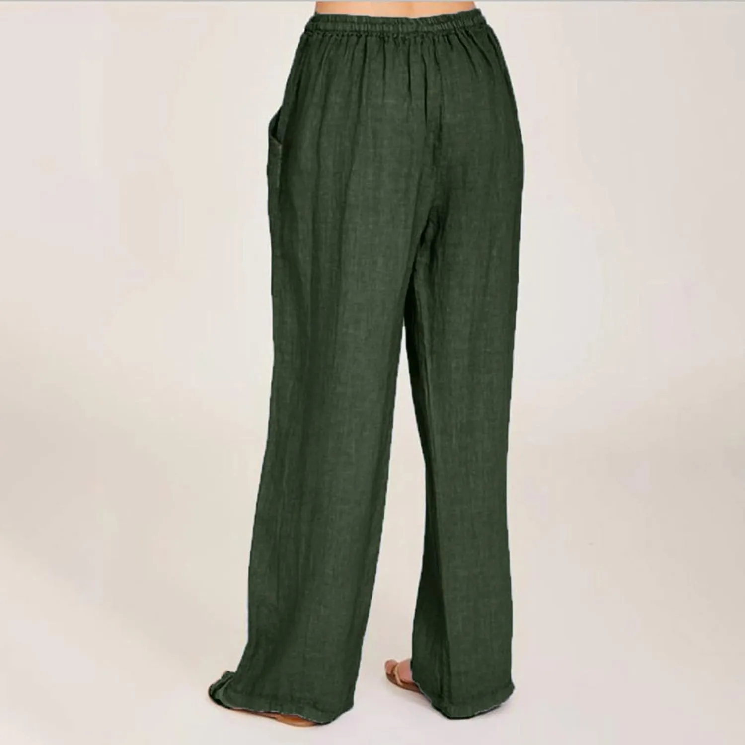 Womens Cotton Linen Summer Comfy Pants High Waist Wide Leg Slim-Fit Trousers Office