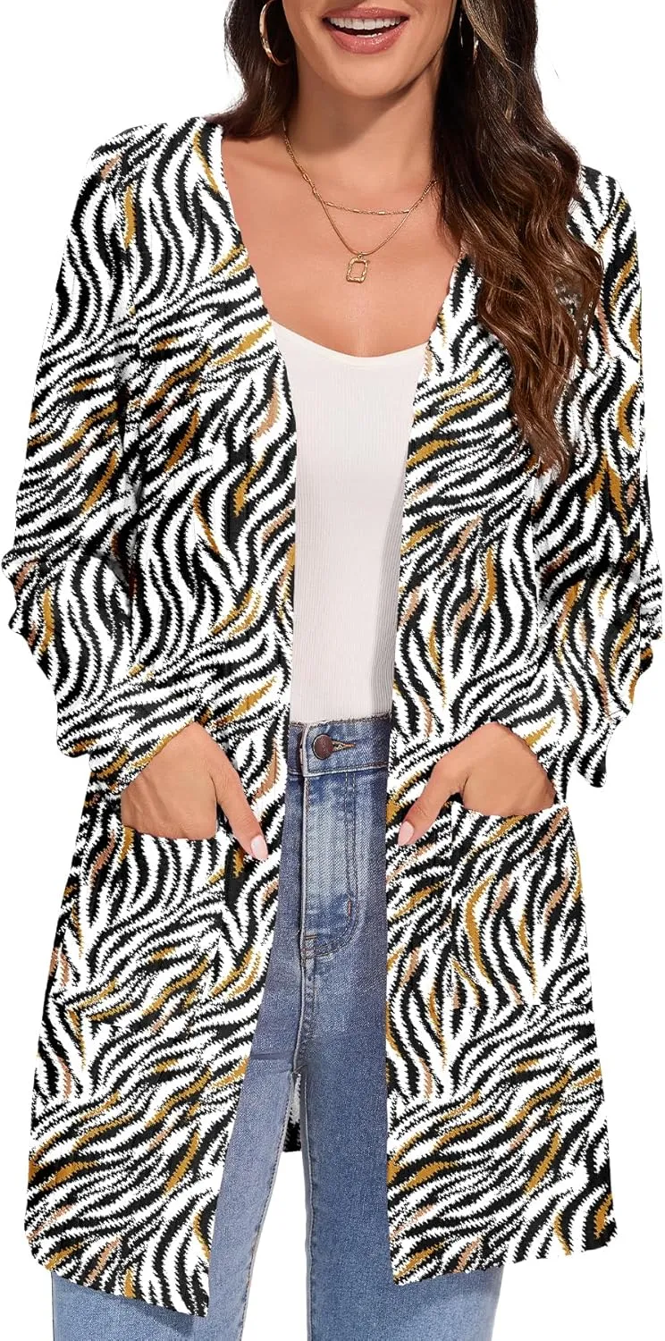 Women's Fall Casual Open Front Long Cardigan Loose Lightweight Cardigans with Pockets