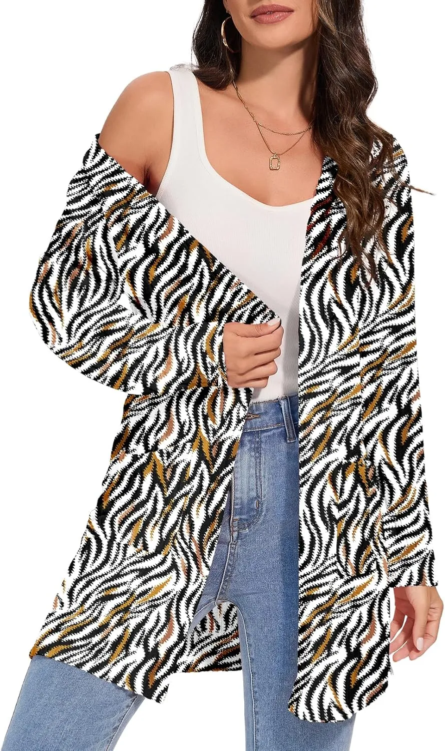 Women's Fall Casual Open Front Long Cardigan Loose Lightweight Cardigans with Pockets