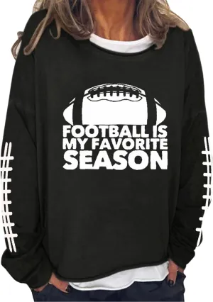 Women's Football Game Day Sweatshirt Funny Letter Print Crewneck Drop Shoulder Pullover Swseatshirt Loose Sports Tops