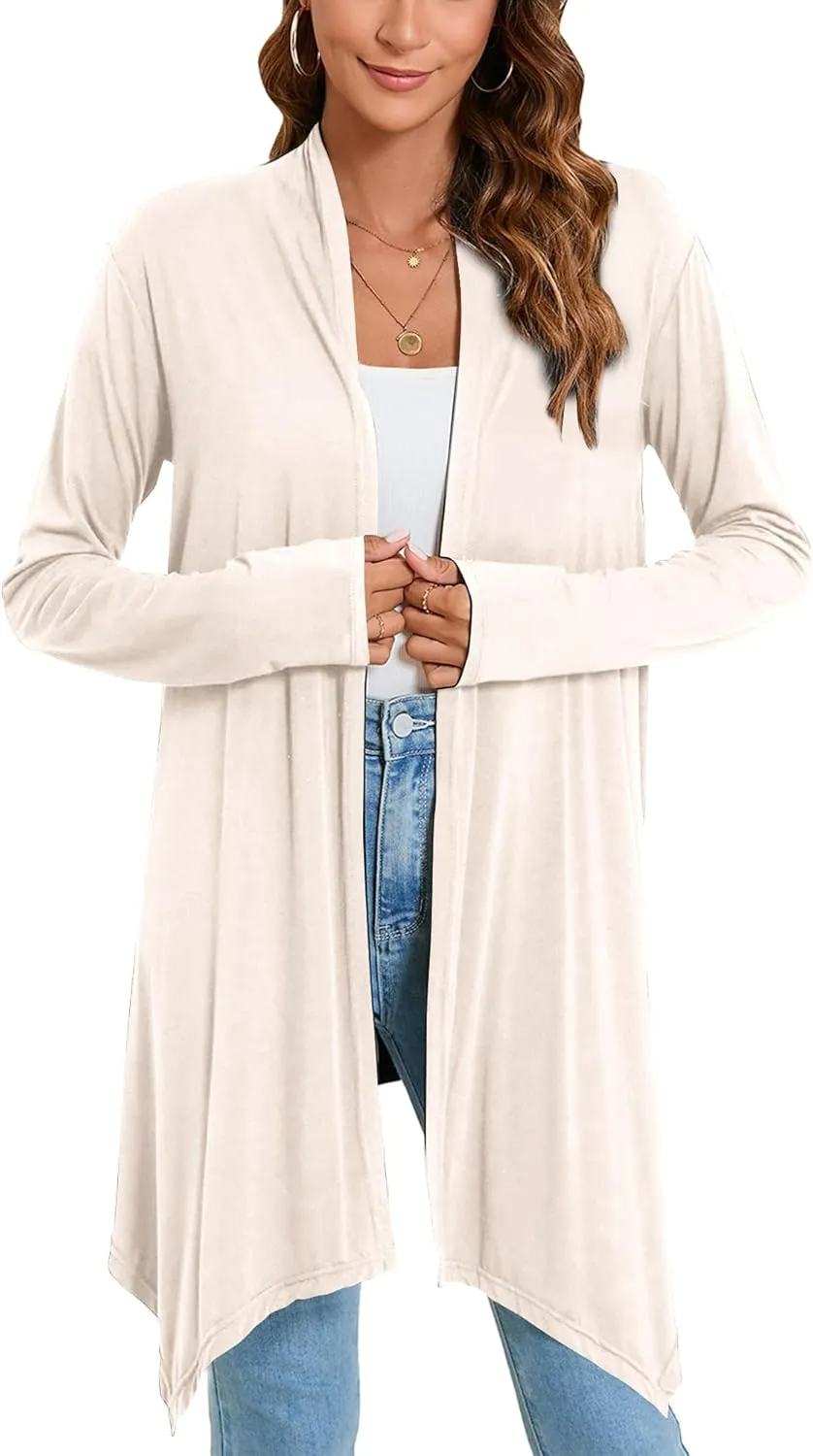 Women's Front Open Draped Cardigan Lightweight Black Casual Long Sleeve Soft Sweaters