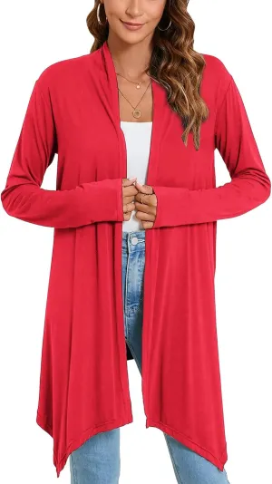 Women's Front Open Draped Cardigan Lightweight Black Casual Long Sleeve Soft Sweaters