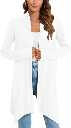 Women's Front Open Draped Cardigan Lightweight Black Casual Long Sleeve Soft Sweaters